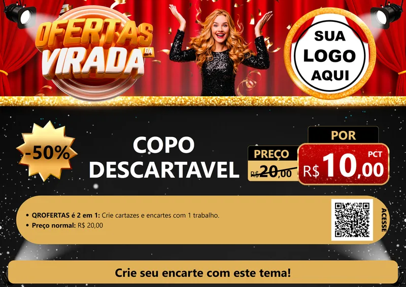 Modelo de Cartaz para Cartaz A4 Horizontal com o tema Ofertas da Virada para Embalagens