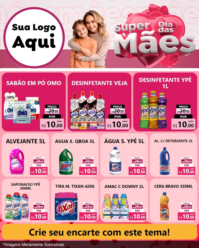 Modelo de Rede Social para Feed Instagram com o tema Super Dia Das Mães para Produtos de Limpeza