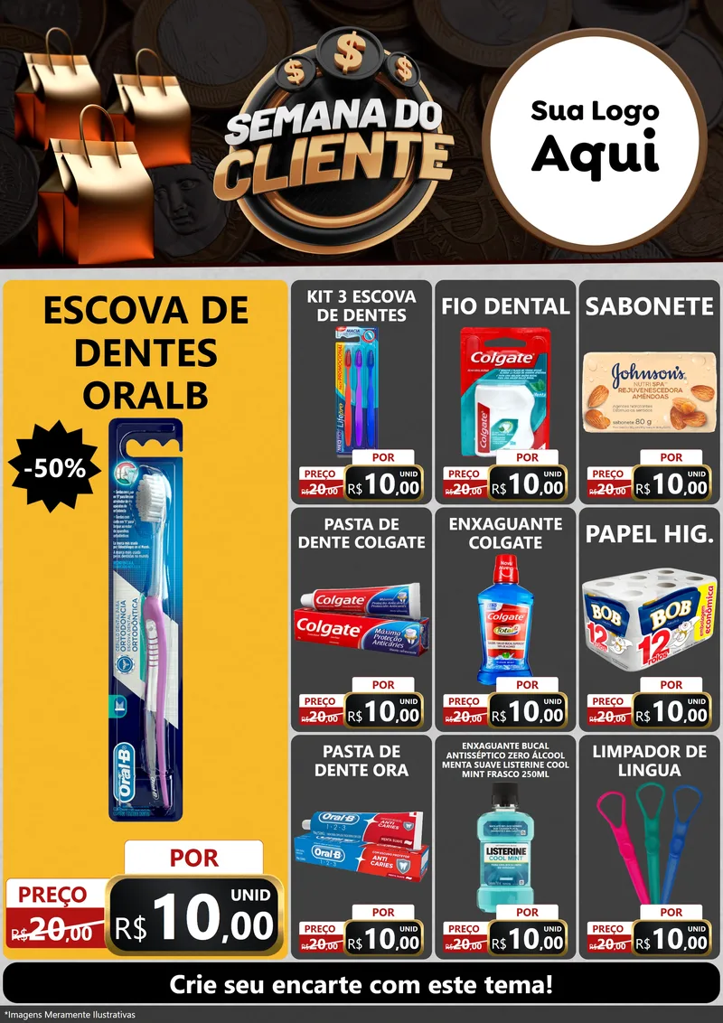 Modelo de Encarte para Encarte A4 Vertical com o tema Semana do Cliente para Higiene Pessoal
