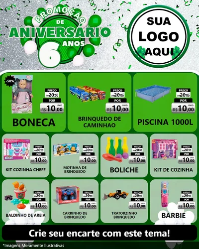 Modelo de Rede Social para Feed Instagram com o tema Promoção de Aniversário - 6 Anos para Brinquedos