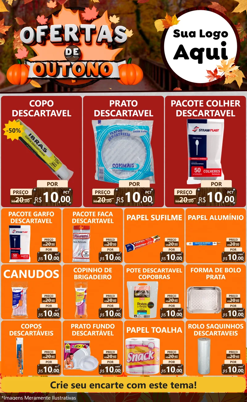 Modelo de Encarte para Encarte Grande com o tema Ofertas de Outono para Embalagens