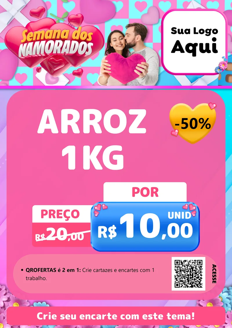 Modelo de Cartaz para Cartaz A4 Vertical com o tema Semana dos Namorados para Supermercado