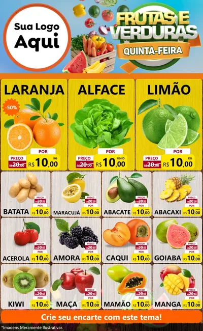 Modelo de Encarte para Encarte Grande com o tema Frutas e Verduras Quinta-Feira para Hortifrúti