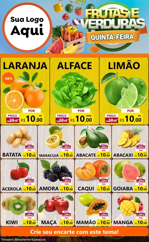 Modelo de Encarte para Encarte Grande com o tema Frutas e Verduras Quinta-Feira para Hortifrúti