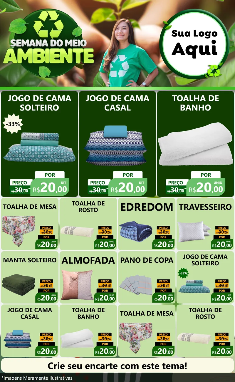 Modelo de Encarte para Encarte Grande com o tema Semana do Meio Ambiente para Cama, Mesa e Banho