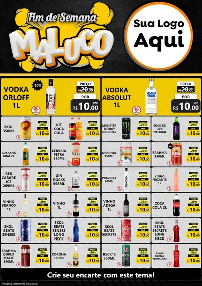 Modelo de Encarte para Encarte A4 Vertical com o tema Fim de Semana Maluco para Distribuidora de bebidas