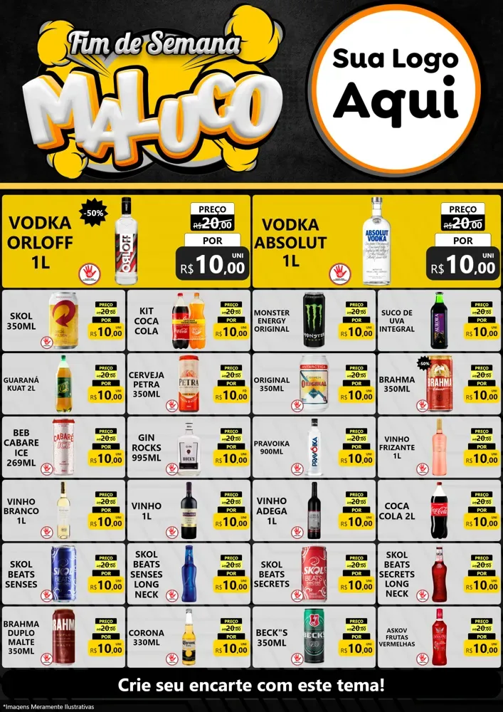 Modelo de Encarte para Encarte A4 Vertical com o tema Fim de Semana Maluco para Distribuidora de bebidas