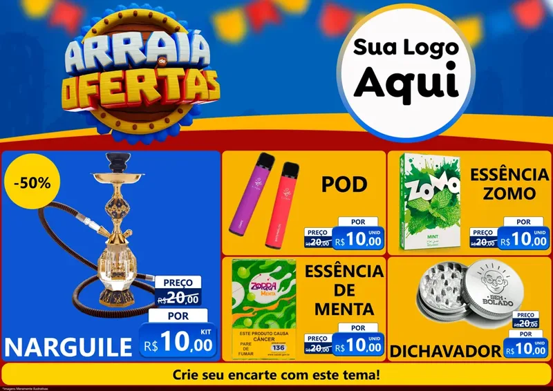 Modelo de Encarte para Encarte A4 Horizontal com o tema Arraiá de Ofertas - Junina para Tabacaria