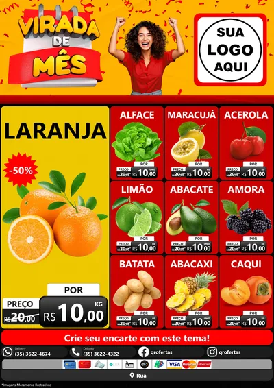 Modelo de Encarte para Encarte A4 Vertical com o tema Virada de Mês para Hortifrúti