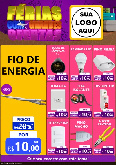 Modelo de Encarte para Encarte A4 Vertical com o tema Férias com Grandes Ofertas para Materiais Elétricos