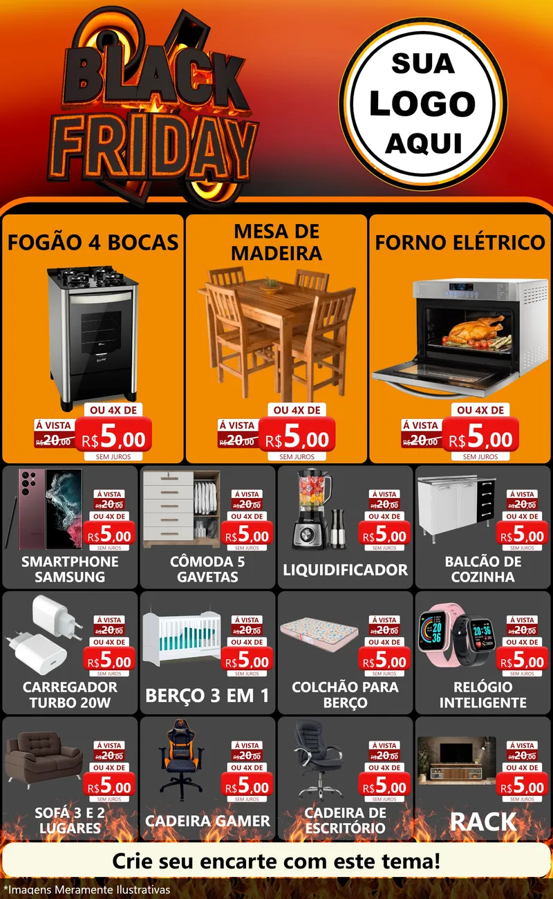 Modelo de Encarte para Encarte Grande com o tema Black Friday para Móveis e Eletro
