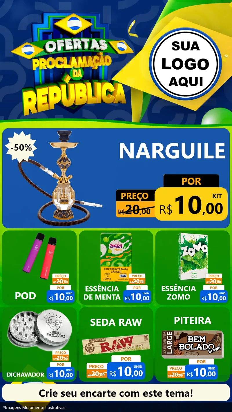 Modelo de Rede Social para Stories com o tema Ofertas Proclamação da República para Tabacaria