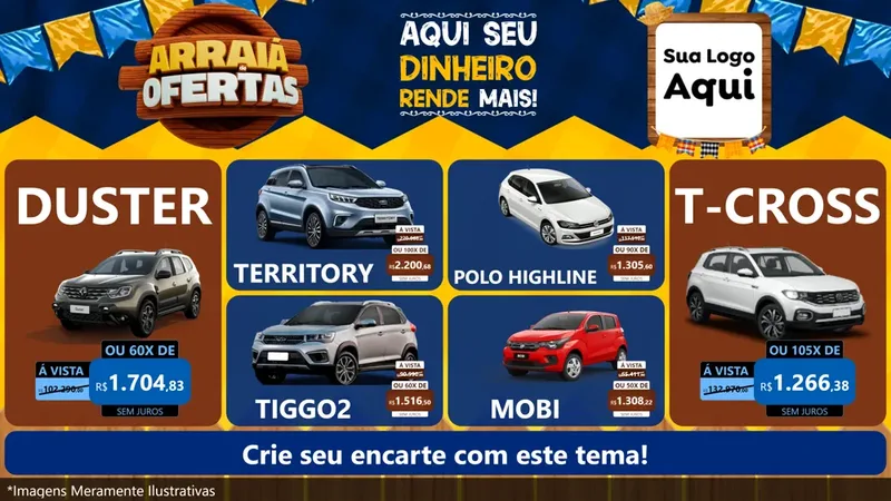 Modelo de TV para TV Horizontal com o tema Arraiá de Ofertas - Junina para Concessionaria de Carros