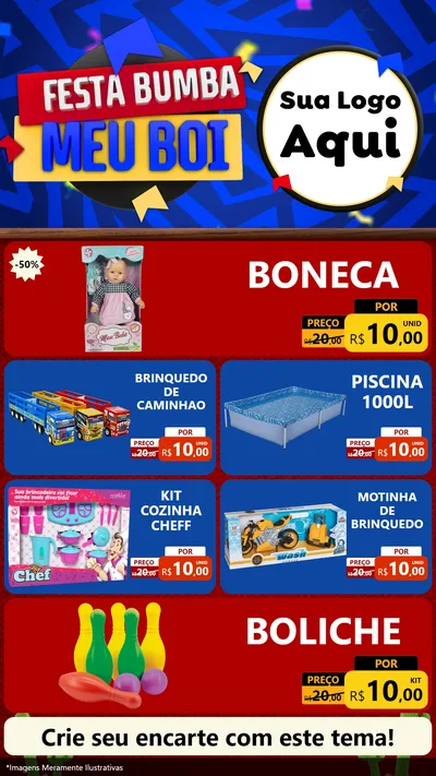 Modelo de TV para TV Vertical com o tema Festa Bumba meu Boi para Brinquedos