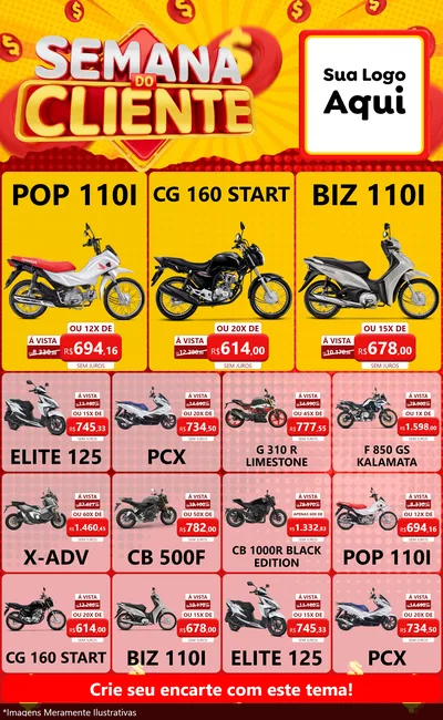 Modelo de Encarte para Encarte Grande com o tema Semana do Cliente para Concessionaria de Motos