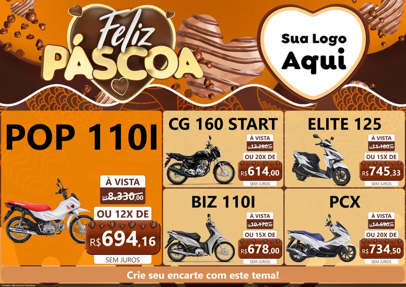 Modelo de Encarte para Encarte A4 Horizontal com o tema Feliz Páscoa para Concessionaria de Motos