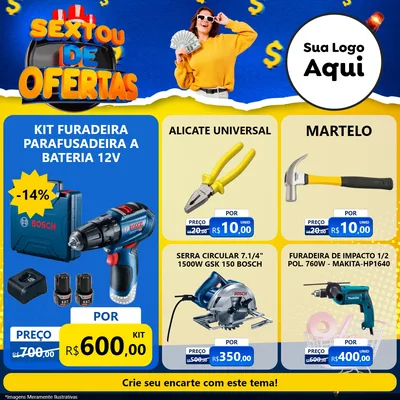 Modelo de Rede Social para Feed Facebook com o tema Sextou de Ofertas para Maquinas e Ferramentas