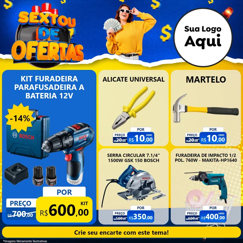 Modelo de Rede Social para Feed Facebook com o tema Sextou de Ofertas para Maquinas e Ferramentas