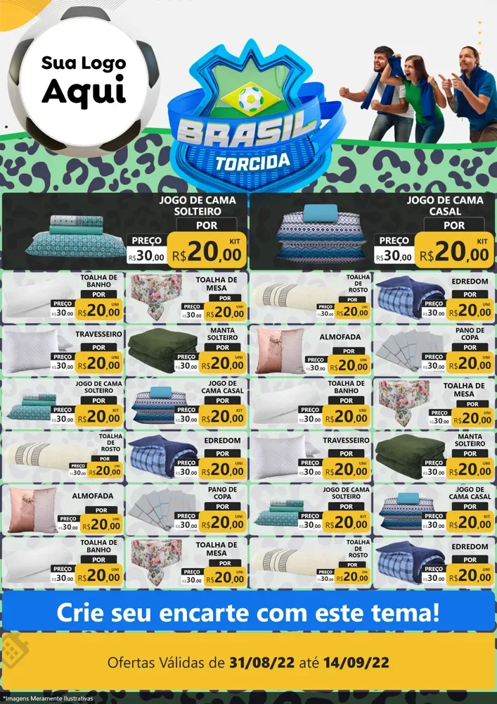 Modelo de Encarte para Encarte A4 Vertical com o tema Brasil Torcida - Copa para Cama, Mesa e Banho
