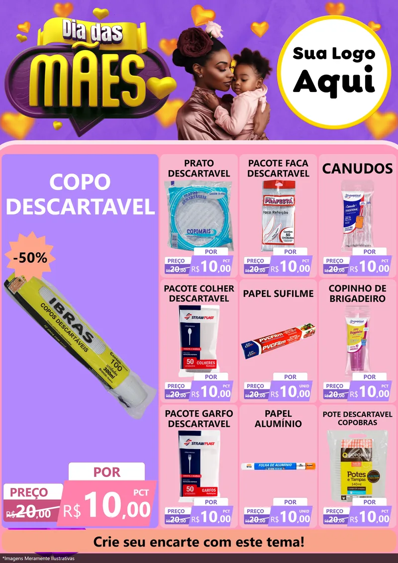 Modelo de Encarte para Encarte A4 Vertical com o tema Dia das Mães para Embalagens