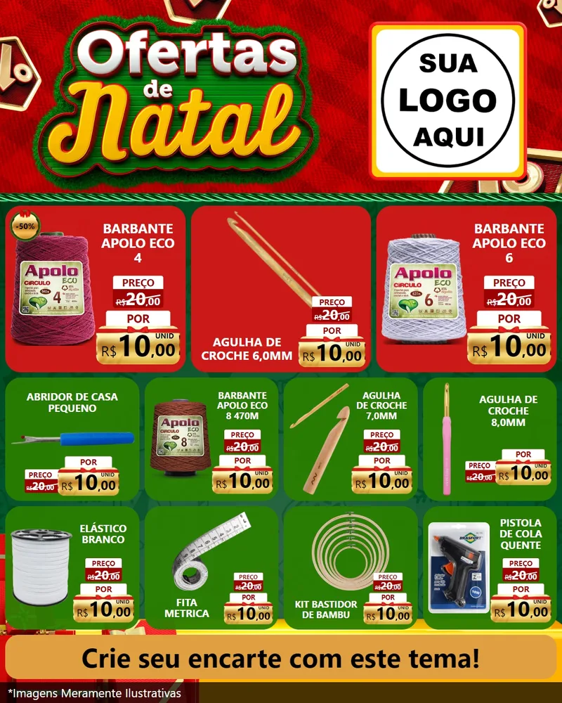 Modelo de Rede Social para Feed Instagram com o tema Ofertas de Natal para Armarinho e Aviamentos