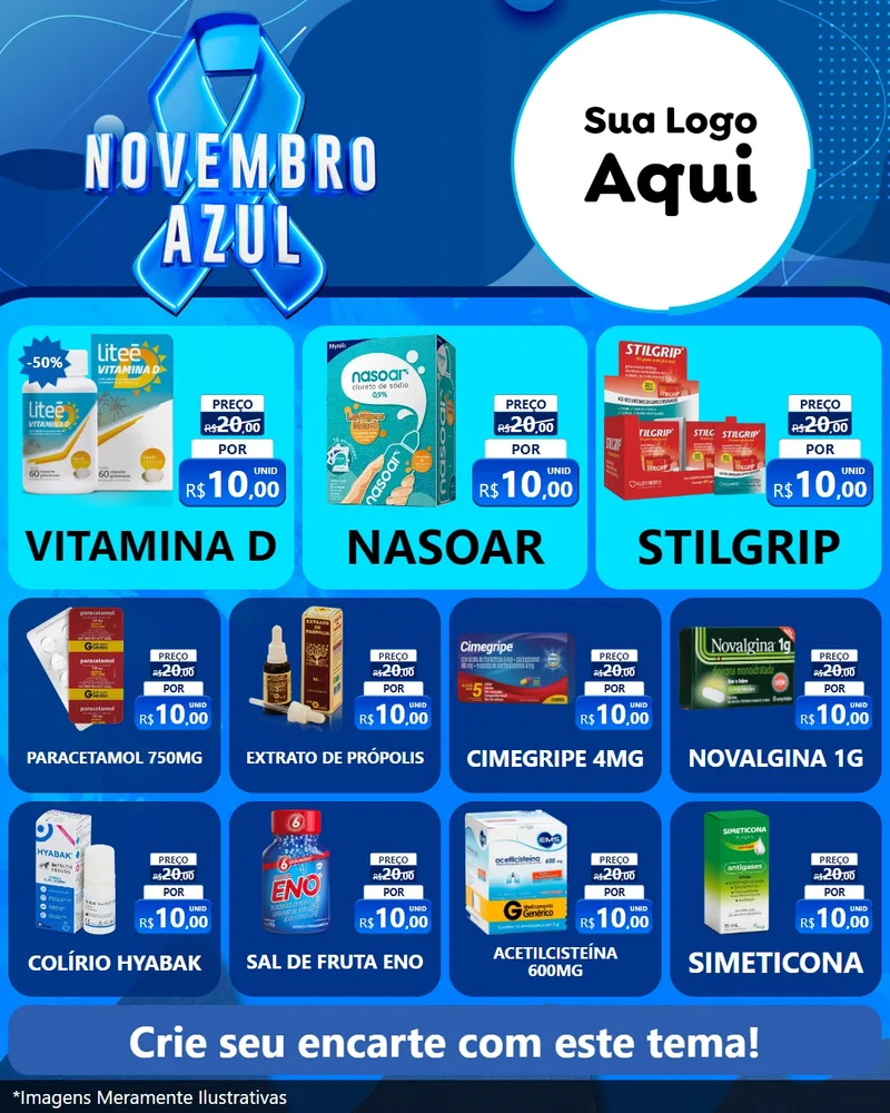 Modelo de Rede Social para Feed Instagram com o tema Novembro Azul para Farmácia