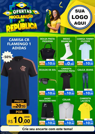 Modelo de Encarte para Encarte A4 Vertical com o tema Ofertas Proclamação da República para Roupas e acessórios