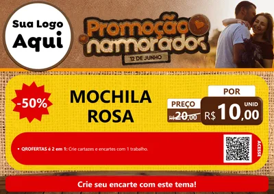 Modelo de Cartaz para Cartaz A4 Horizontal com o tema Promoção Namorados para Papelaria