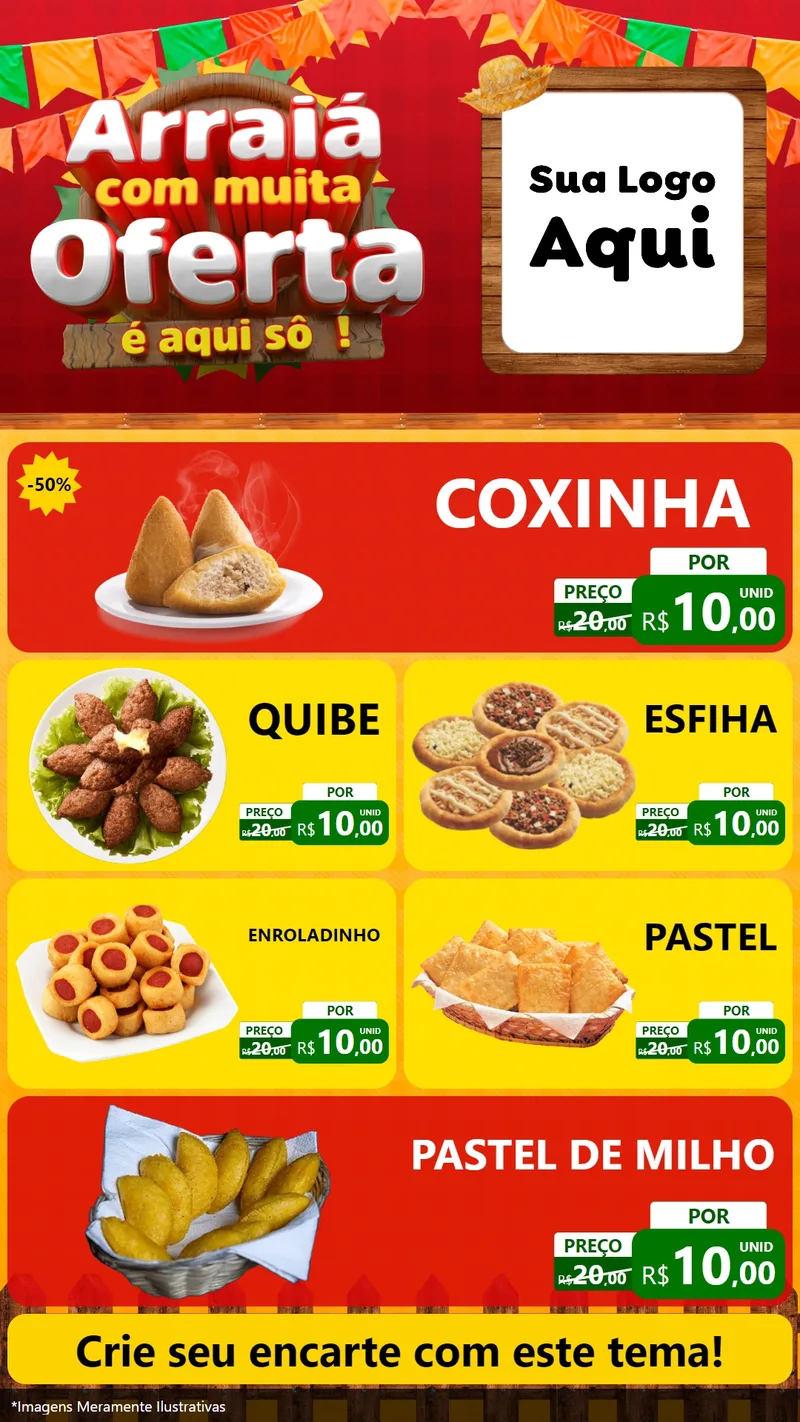 Modelo de TV para TV Vertical com o tema Arraiá Com Muita Oferta - É Aqui Sô! para Salgadaria