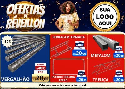 Modelo de Encarte para Encarte A4 Horizontal com o tema Ofertas de Réveillon para Ferragens