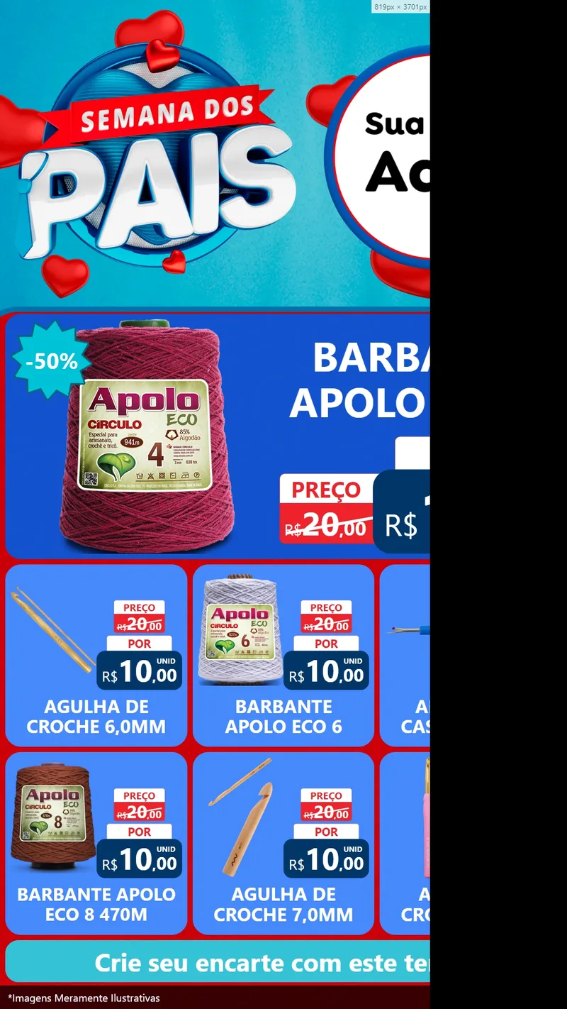 Modelo de Rede Social para Stories com o tema Semana Dos Pais para Armarinho e Aviamentos