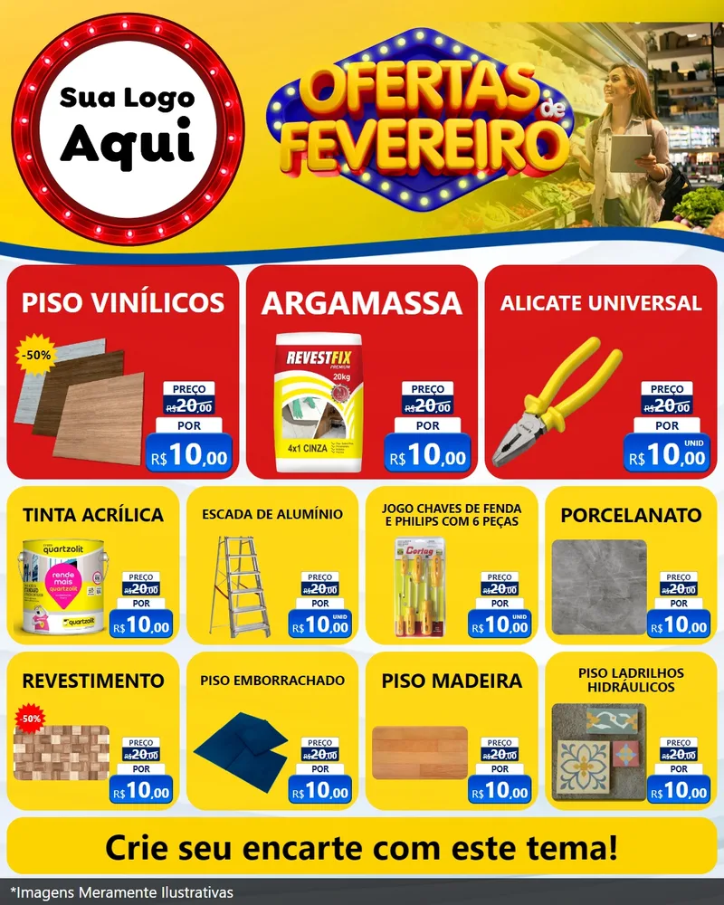 Modelo de Rede Social para Feed Instagram com o tema Ofertas de Fevereiro para Material para Construção