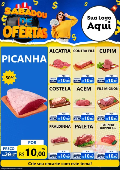 Modelo de Encarte para Encarte A4 Vertical com o tema Sabadou de Ofertas para Açougue