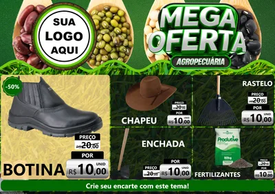 Modelo de Encarte para Encarte A4 Horizontal com o tema Mega Oferta - Agropecuária para Agropecuária