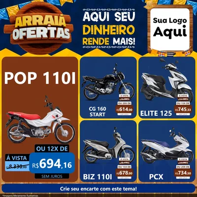 Modelo de Rede Social para Feed Facebook com o tema Arraiá de Ofertas - Junina para Concessionaria de Motos