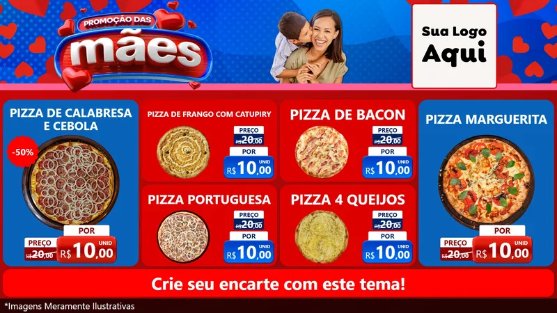 Modelo de TV para TV Horizontal com o tema Promoção das Mães para Pizzaria