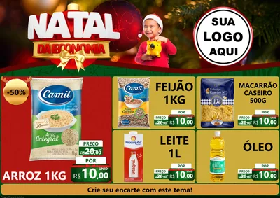 Modelo de Encarte para Encarte A4 Horizontal com o tema Natal da Economia para Supermercado