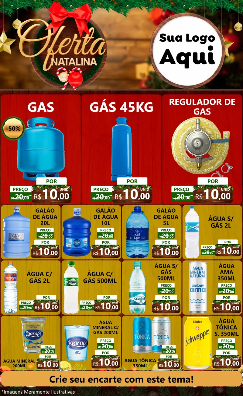 Modelo de Encarte para Encarte Grande com o tema Ofertas Natalina para Água e gás
