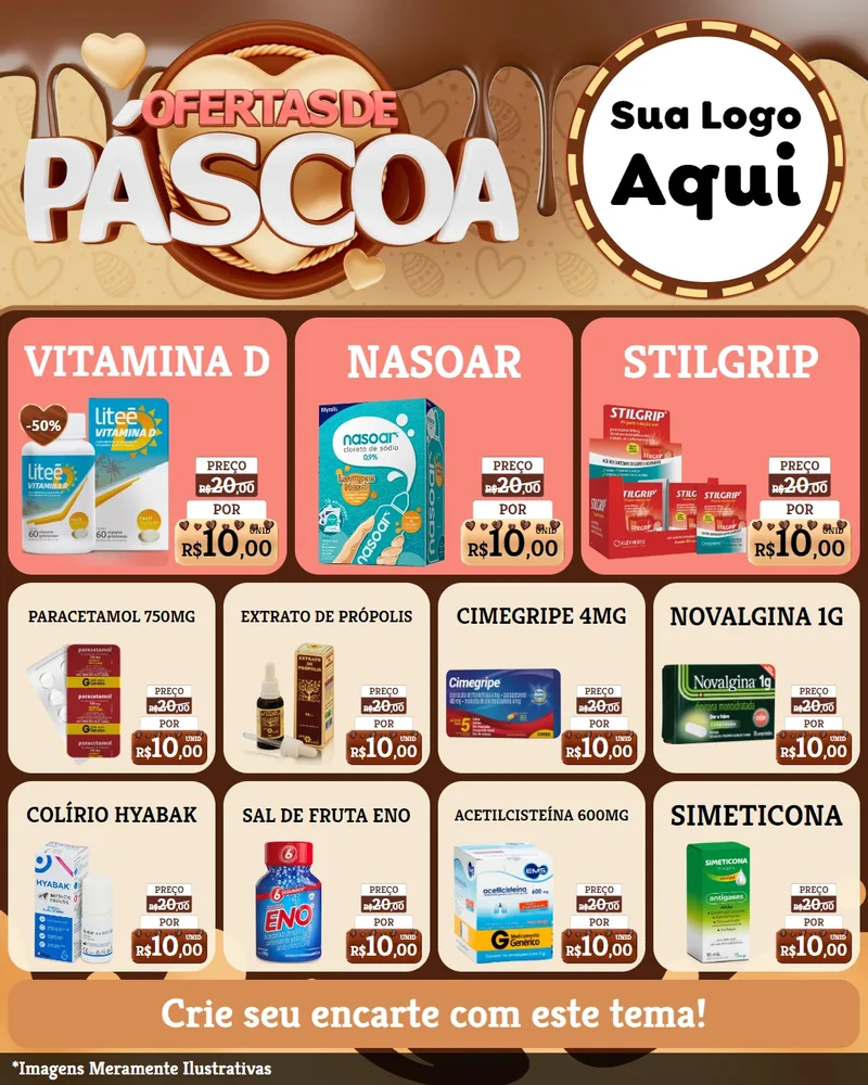 Modelo de Rede Social para Feed Instagram com o tema Ofertas de Páscoa para Farmácia