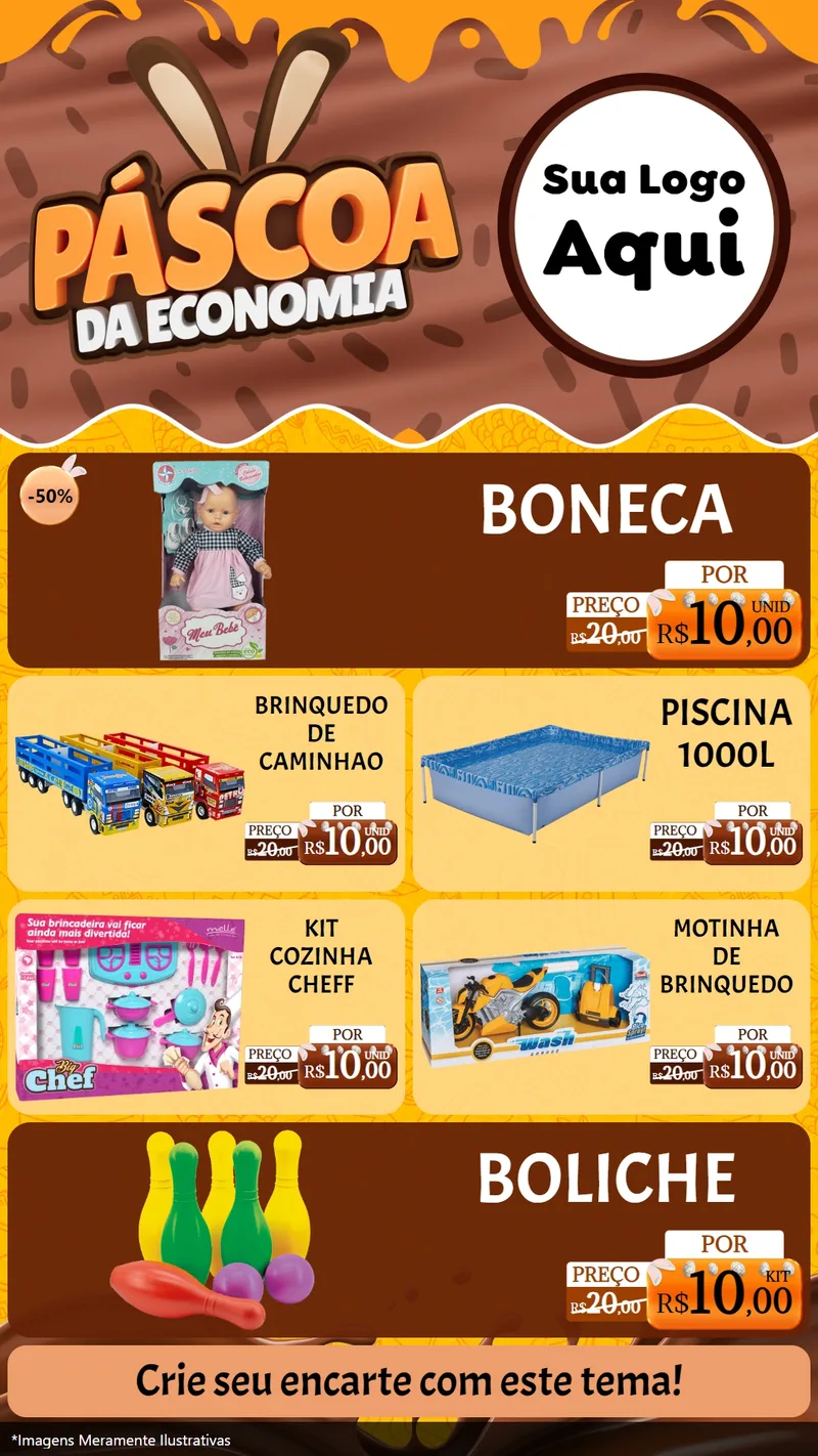 Modelo de TV para TV Vertical com o tema Páscoa da Economia para Brinquedos