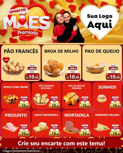 Modelo de Rede Social para Feed Instagram com o tema Semana das Mães Premiada para Padaria