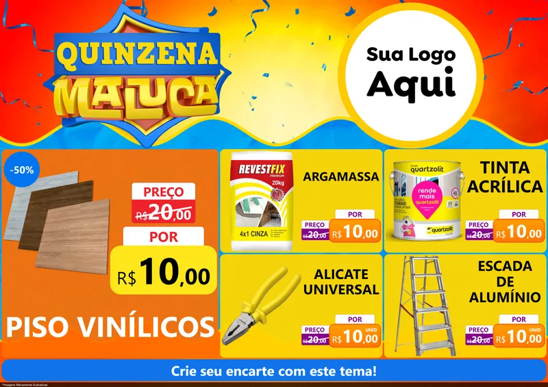 Modelo de Encarte para Encarte A4 Horizontal com o tema Quinzena Maluca para Material para Construção