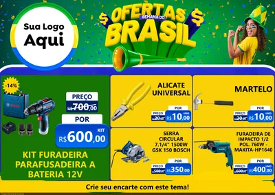 Modelo de Encarte para Encarte A4 Horizontal com o tema Ofertas Semana do Brasil para Maquinas e Ferramentas