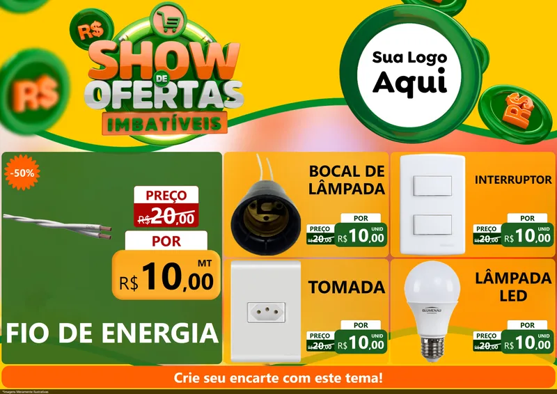 Modelo de Encarte para Encarte A4 Horizontal com o tema Show de Ofertas Imbatíveis para Materiais Elétricos