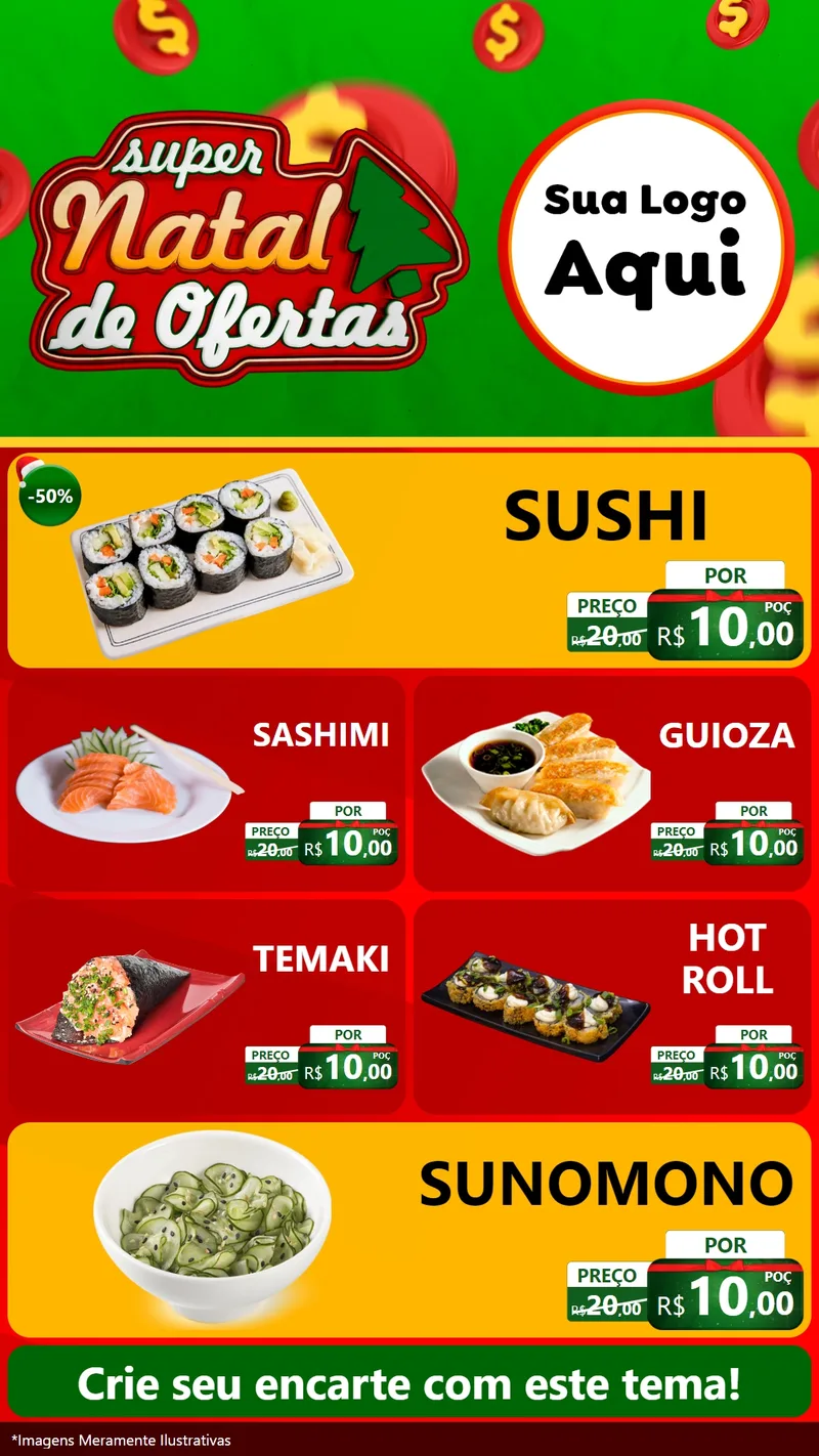 Modelo de TV para TV Vertical com o tema Super Natal de Ofertas para Comida japonesa