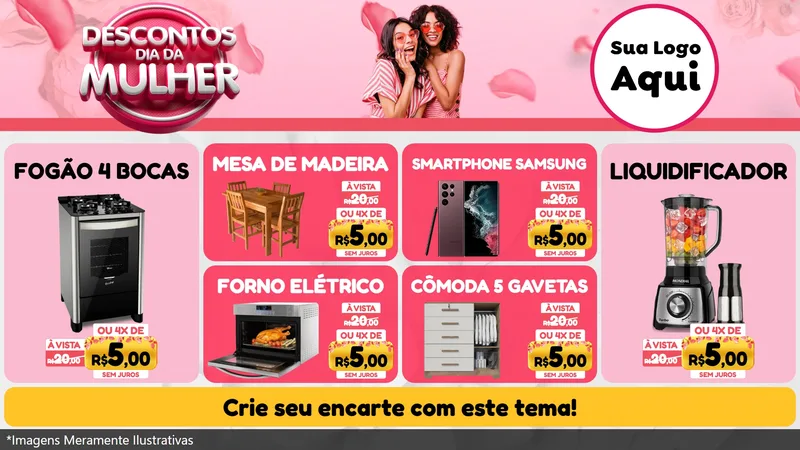 Modelo de TV para TV Horizontal com o tema Descontos Dia da Mulher para Móveis e Eletro