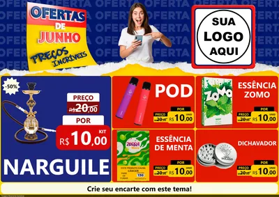 Modelo de Encarte para Encarte A4 Horizontal com o tema Ofertas de Junho - Preços Incríveis para Tabacaria