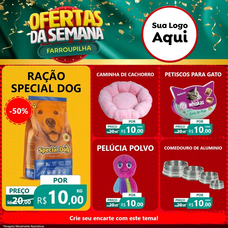 Modelo de Rede Social para Feed Facebook com o tema Ofertas da Semana Farroupilha para Pet Shop