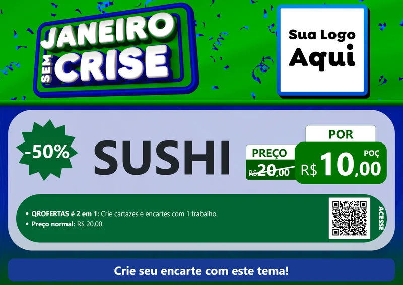Modelo de Cartaz para Cartaz A4 Horizontal com o tema Janeiro Sem Crise para Comida japonesa