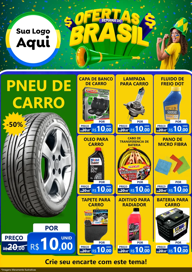 Modelo de Encarte para Encarte A4 Vertical com o tema Ofertas Semana do Brasil para Auto peças